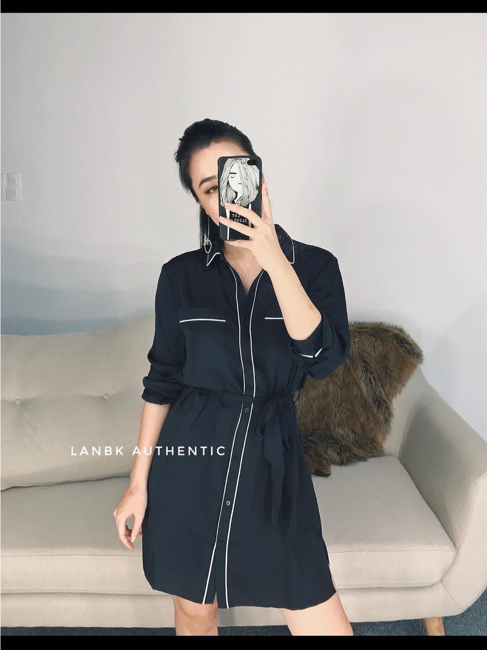 F21 Dark Navy Shirt Dress with White Piping